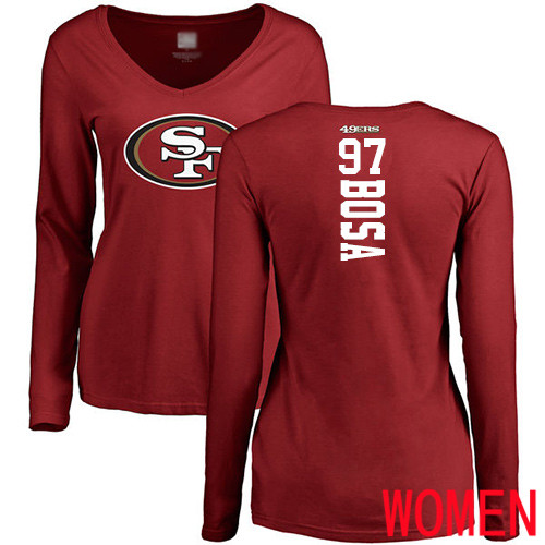 San Francisco 49ers Red Women Nick Bosa Backer #97 Long Sleeve NFL T Shirt